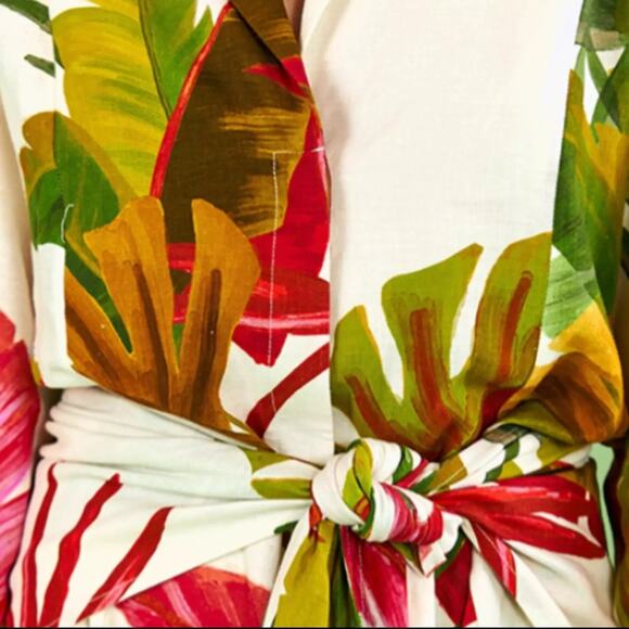 FARM RIO Spring Forest Long Sleeve Linen Blend Minidress In Multi XSmall - Picture 5 of 10